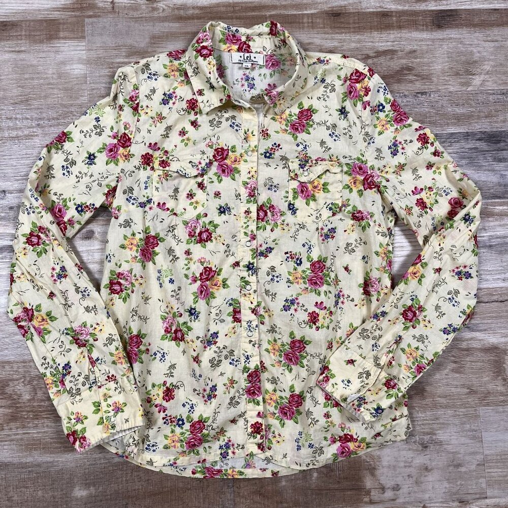 L.E.I. Floral Long Sleeve Yellow Snap Down Shirt Size‎ 2XL